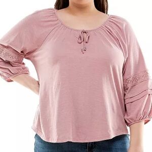 Adrienne Vittadini Blush Lace-Accent Blouse Lg. Boho style